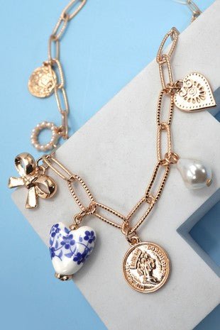 Ceramic Porcelain Bow Heart Charm Necklace - Trudy's Trendy Boutique