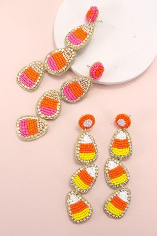 Halloween Candy Corn Seed Bead Drop Earrings - Trudy's Trendy Boutique