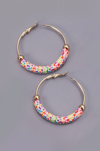 Colorful Heishi Clay Bead Hoop Earrings - Trudy's Trendy Boutique
