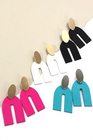 Color Wood U Drop Earrings