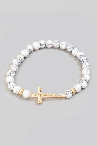 Cross Charm Natural White Bracelet
