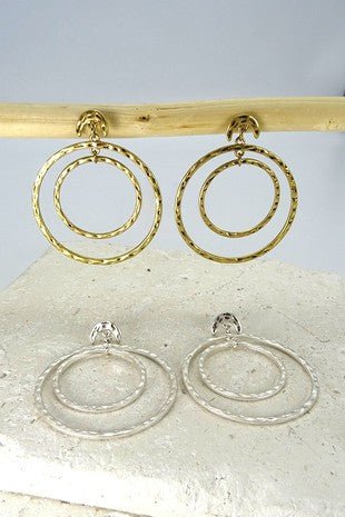 Double Circle Hammered Worn Earrings - Trudy's Trendy Boutique