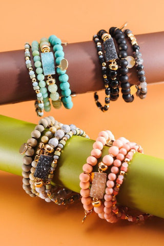 Druzy Wood 4 Row Bracelet - Trudy's Trendy Boutique