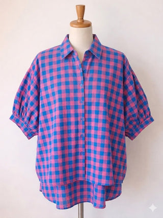 Retro Check Dolman Blouse - Trudy's Trendy Boutique