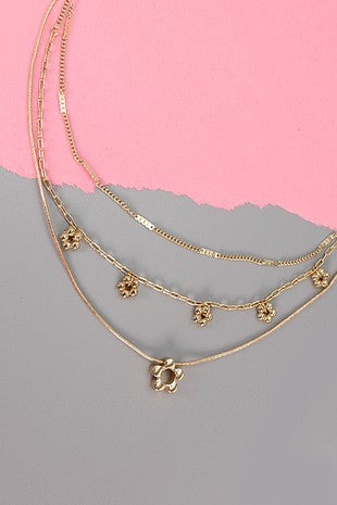 Triple Row Charm Flower Necklace