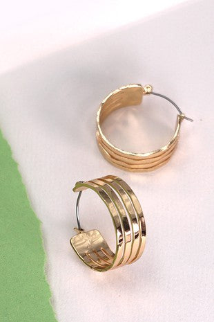 Hammered 4 Row Hoop Earrings