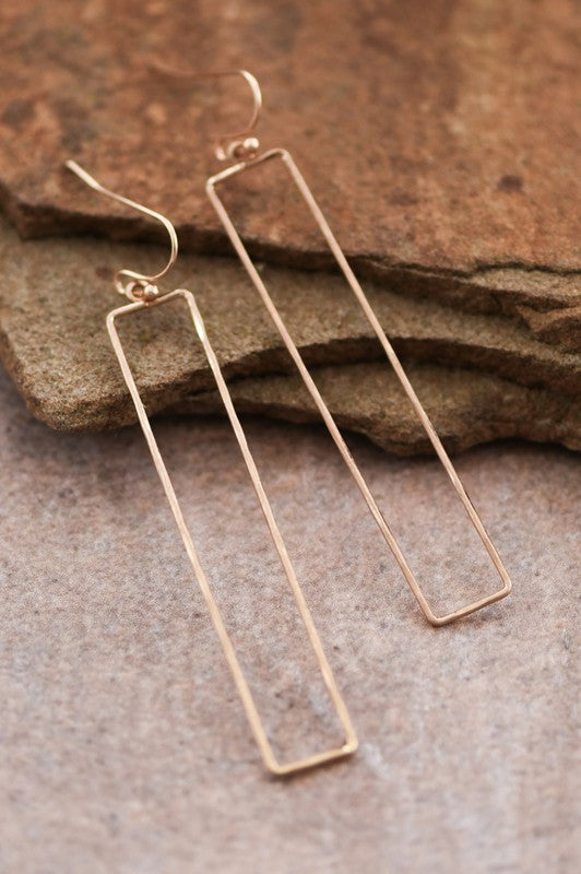 Gold Long Bar Wire Drop Earrings