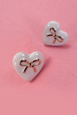 Heart Bow Stud Earrings - Trudy's Trendy Boutique