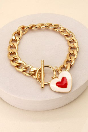 Valentines Heart Chunky Toggle Bracelet