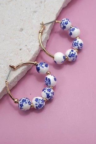 Blue Ceramic Porcelain Hoops - Trudy's Trendy Boutique