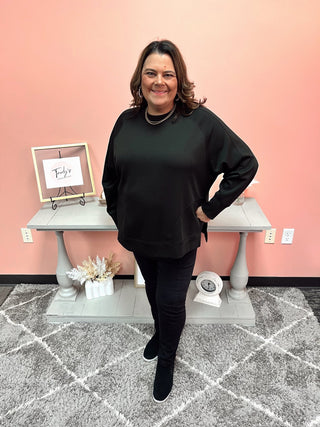 Scuba Round Neck Pullover/Curvy - Trudy's Trendy Boutique