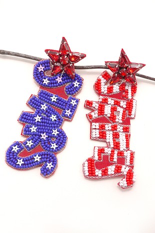 4TH of July Seed Bead Stars and Stripe Earrings