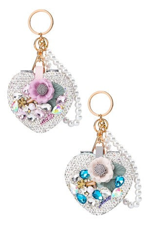 Heart Pearled Mirror Keychain