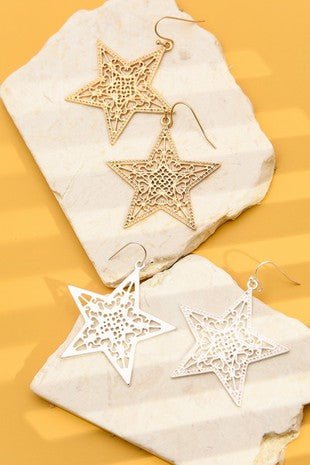 Matte Filigree Star Earrings - Trudy's Trendy Boutique
