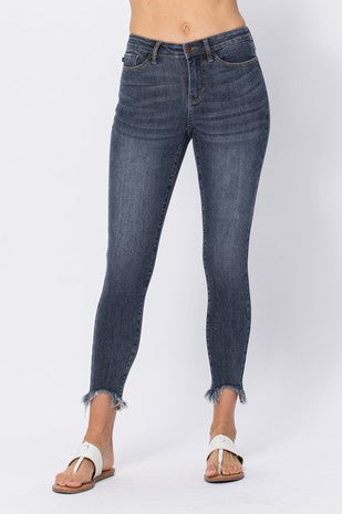 Judy Blue Mid Rise Shark Bite Hem Skinny/Curvy