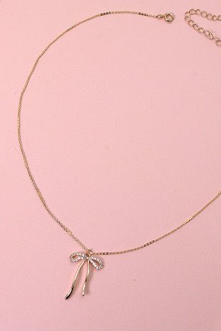 Rhinestone Bow Pendant Necklace - Trudy's Trendy Boutique