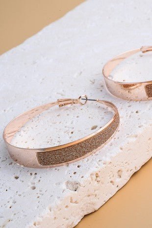 Rose Gold Glitter Hoop Earrings - Trudy's Trendy Boutique