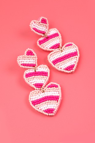 Seed Bead Heart Drop Earrings