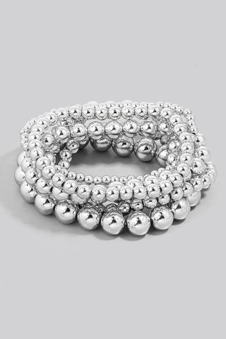 Mixed Sizes Metallic Beaded Bracelet Set