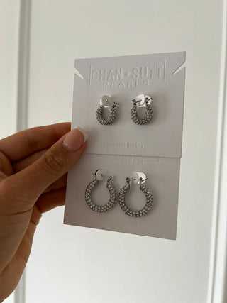 ChanSutt Silver Diamond Hoops Medium - Trudy's Trendy Boutique