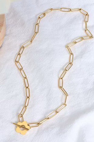 Stainless Steel Tarnish Free Flower Toggle Necklace - Trudy's Trendy Boutique