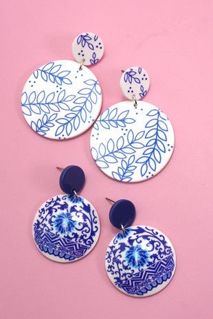 Toile Floral Drop Earrings - Trudy's Trendy Boutique