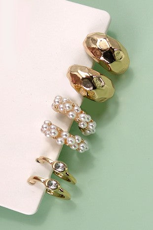 Trio Pearl Diamond Cut Huggie Hoops