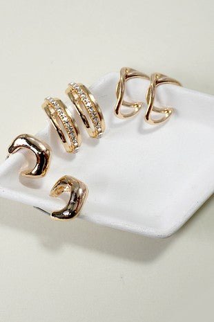 Trio Rhinestone Huggie Hoop Earrings