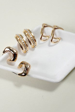 Trio Rhinestone Huggie Hoop Earrings