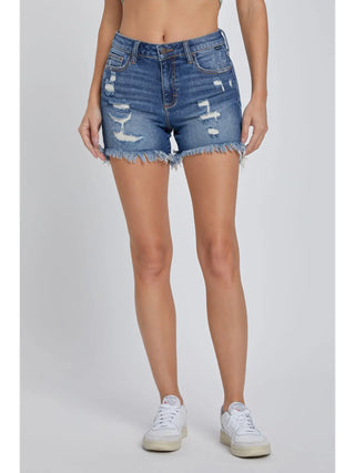 Cello BF Shorts with Uneven Fray Hem Shorts - Trudy's Trendy Boutique