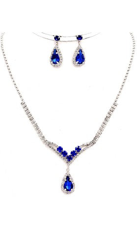 V Type Pear Rhinestone Dangle Necklace and Earrings
