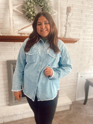 Distressed Denim Snap - Trudy's Trendy Boutique