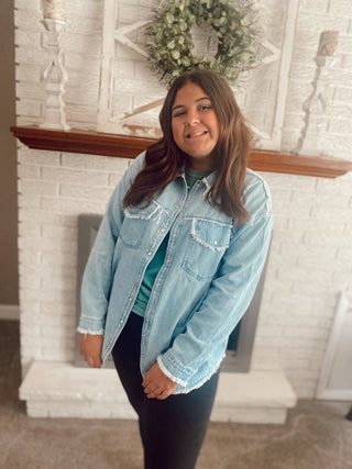 Distressed Denim Snap - Trudy's Trendy Boutique