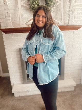Distressed Denim Snap - Trudy's Trendy Boutique