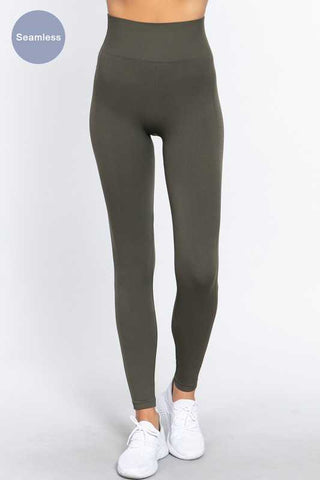Seamless Ribbed Olive Leggings - Trudy's Trendy Boutique