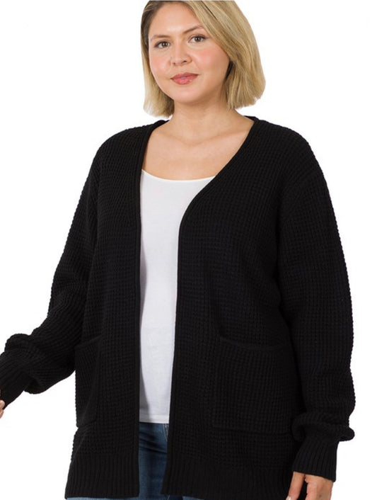 Waffle Cardigan--Black