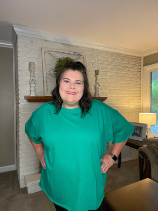 French Terry Raw Edge Top - Kelly Green - Trudy's Trendy Boutique