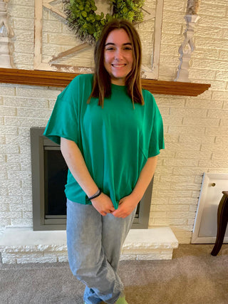 French Terry Raw Edge Top - Kelly Green - Trudy's Trendy Boutique