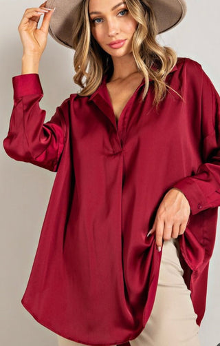 Loose Fit Red Wine Blouse - Trudy's Trendy Boutique