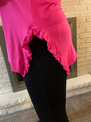 Fuchsia Side Ruffle v - neck - Trudy's Trendy Boutique